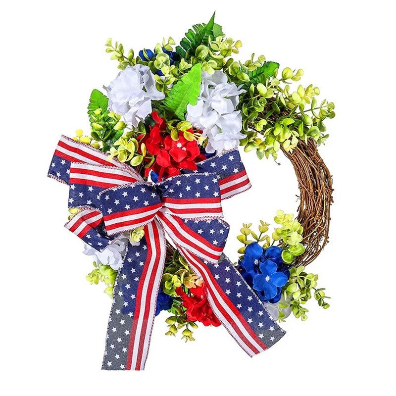 

Artificial Hydrangea Wreath American Independence Day/4Th Of July Wreath For Front Door Wall Window Farmhouse Home Decor