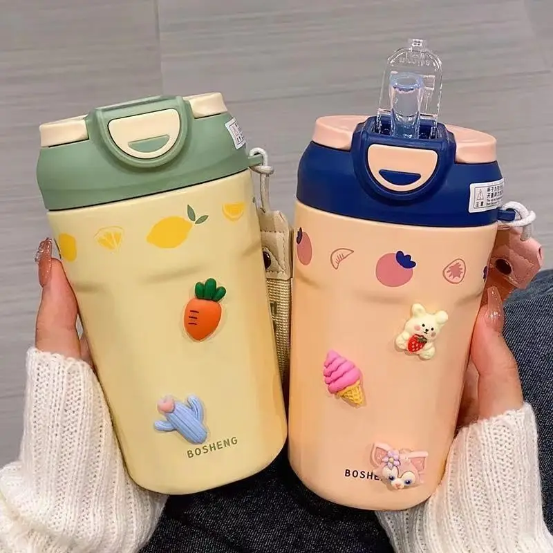 

355/455 ML Thermos Cup With Straw Water Cup For Girls Portable 316 Stainless Steel Cup Double Drink Coffee Cup Water Bottle