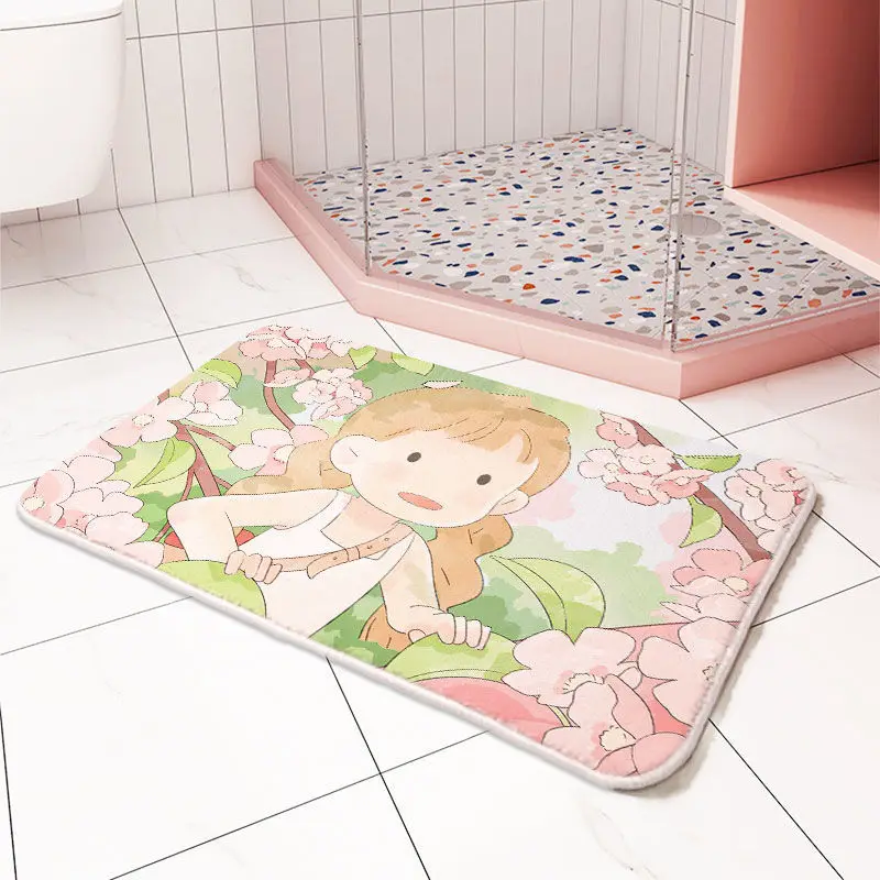 

Cute Girl Ins Style Cartoon Floor Mat Bathroom Door Non Slip Mat Toilet Absorbent Foot Mat Toilet