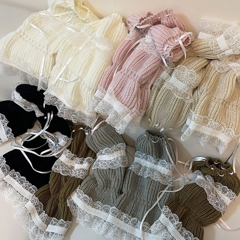 

Lolitas Leg Warmer Y2K Knitted Leg Sleeves Goth Baggy Cuffs Ankle Heap Socks JK Uniform Foot Cover Lace Frilly Leg Socks