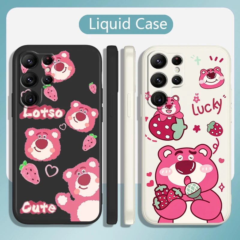 

Disney Strawberry Bear Cute Case For Samsung Galaxy S22 S21 S20 S10 Note20 10 Ultra Plus Pro FE Lite Liquid Rope Phone Core Capa