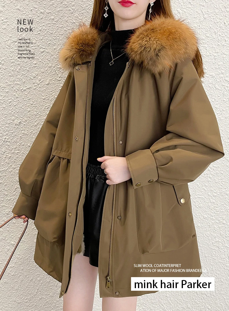 Raccoon Fur Collar Parker 2022 New Detachable Rabbit Fur Liner Hooded Winter Fur Coat