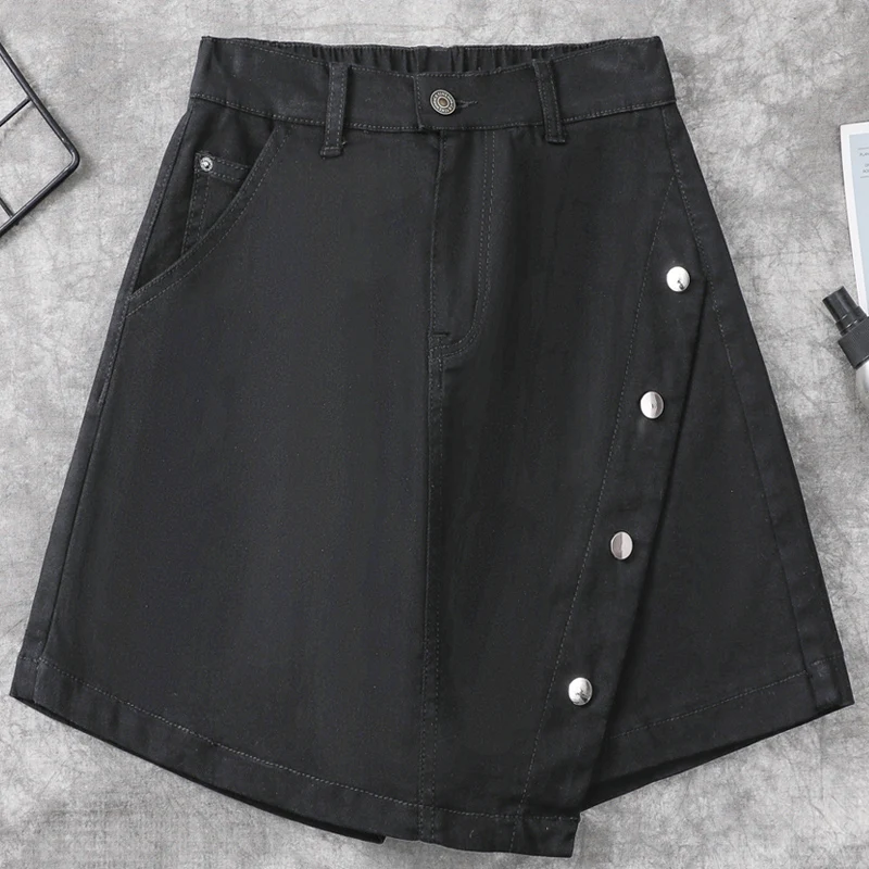 

SuperAen 2022 New Summer Oversized Loose Solid Elastic Casual Denim Skirt Pants High Waist Wide Leg A-line Women Shorts