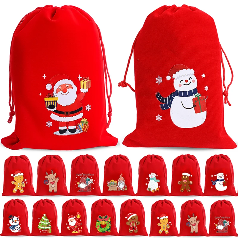 

Christmas Velvet Bags Red Drawstring Candy Stocking Bag Gift Pouch Santa Claus New Year Merry Christmas Kids Xmas New Year Gifts