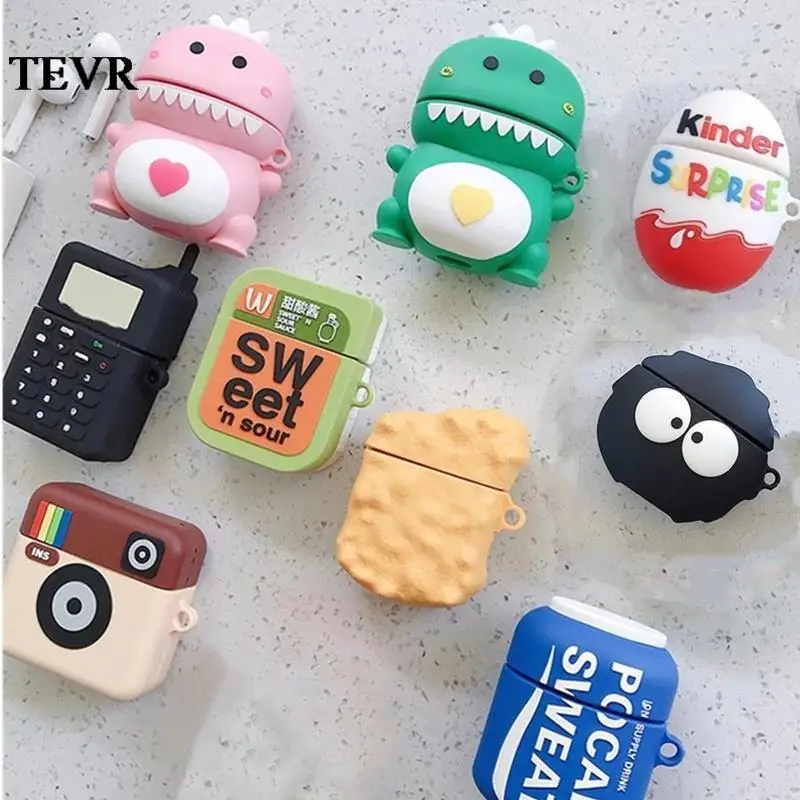 

FOR Wireless charging soft Cover Box 3D Cartoon Dragon funny cute silicone Case For Apple Airpods 2 1 cover For Airpods 1 2 Case