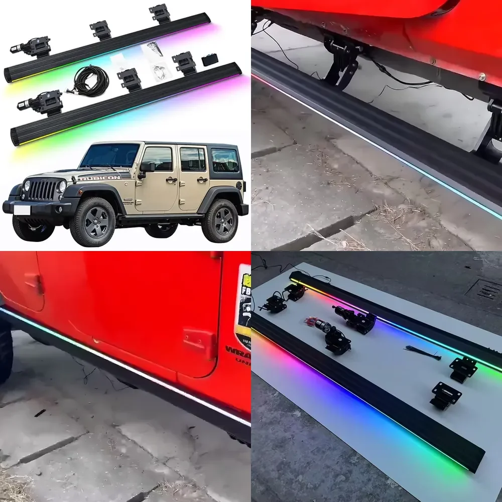 Фото Электрические выдвижные подножки с LED-подсветкой для Jeep Wrangler JK 4-дверный 2008-2017 №1