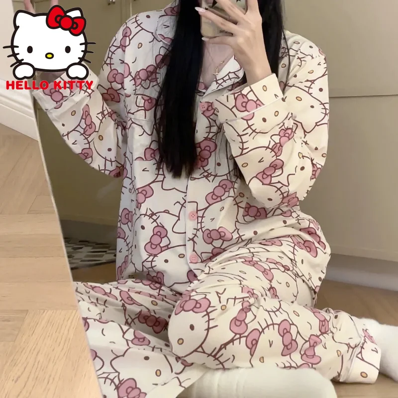

Sanrio Hello Kitty Autumn Sweet Girl Pajama Set My Melody Anime Y2K Japan Long Sleeve Trousers Student Home Clothes Women Pijama