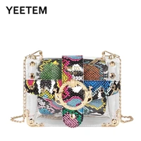 fashion jelly transparent messenger bag pvc python pattern female small square womens bags fashionable purses