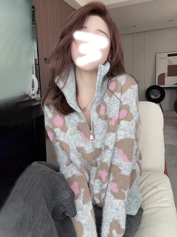 Мягкий клейкий кардиган на молнии с высоким воротником свитер верхняя одежда для