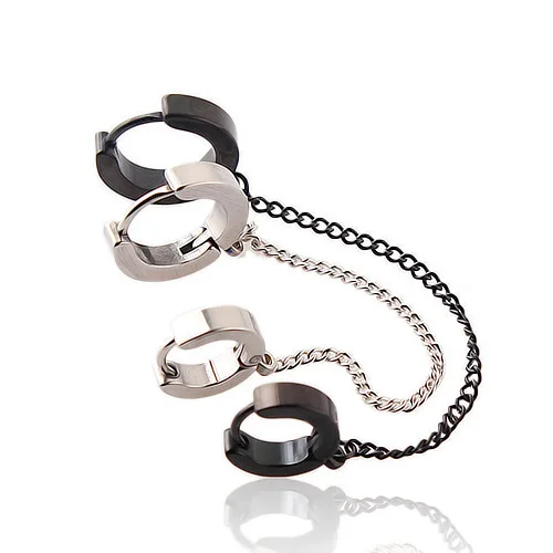 

HENGKE Jewelry titanium steel hipsters Double ear pierced ear clip personality eardrop ear chain wholesale Earrings Punk
