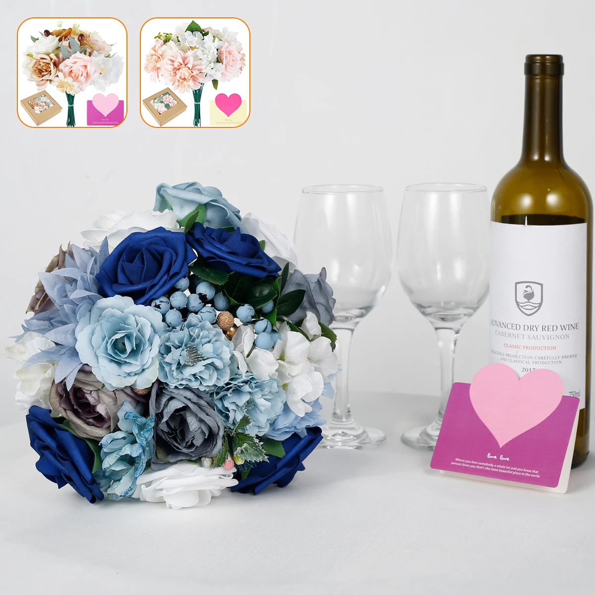 

L Искусственные цветы в коробке, шелковая ткань, искусственная ткань, многоразовая вечная поддельная Цветочная композиция, украшение для ст...