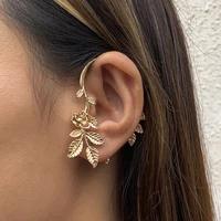 trendy gold color leaf dangle cuff earrings for women vintage wrap ear clip earrings punk jewelry left ear no piercing