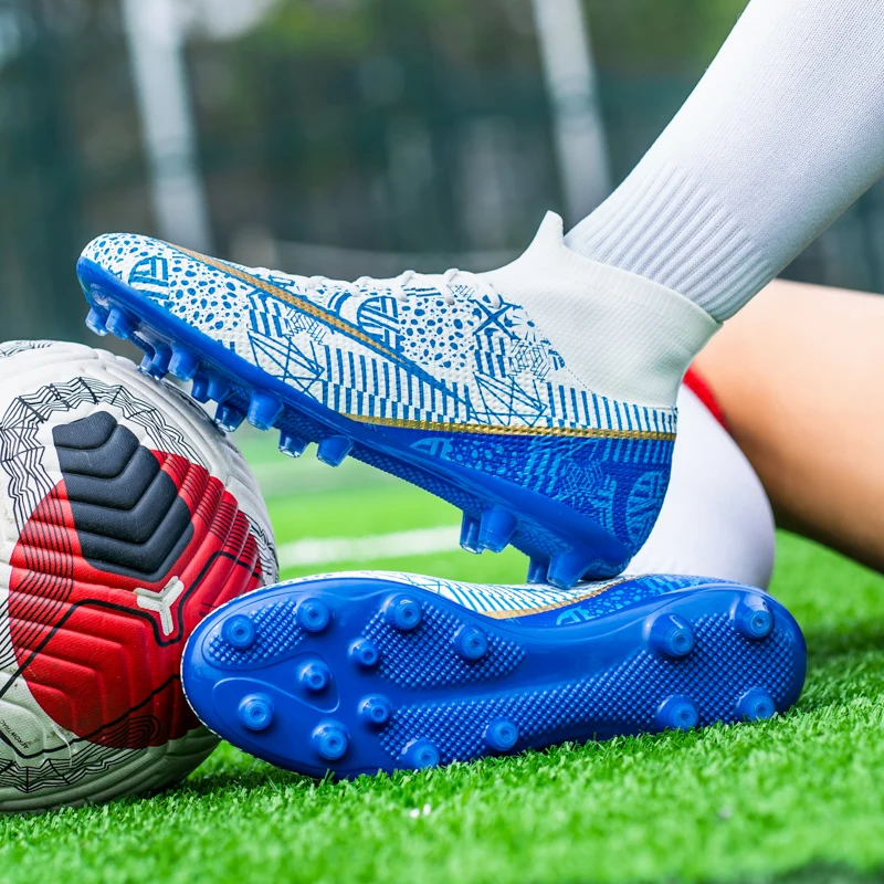 Men FG/TF Football Boots High-top Soccer Shoes Long Spike Footable Shoes Children High Ankle Cleats Grass Soccer Sneakers New
