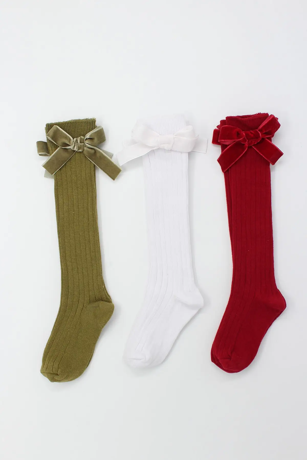 

3-piece Set red white khaki ribbed children knee-high-elastic cotton-elastic-resistant single medium inner
