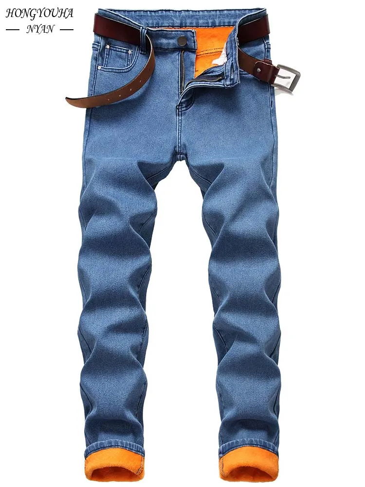2022 New Winter Men Black Jeans Male Blue Loose Big Size Jeans For Men Casual Stretch Thick Velvet Pants Warm Jeans Gray Pants