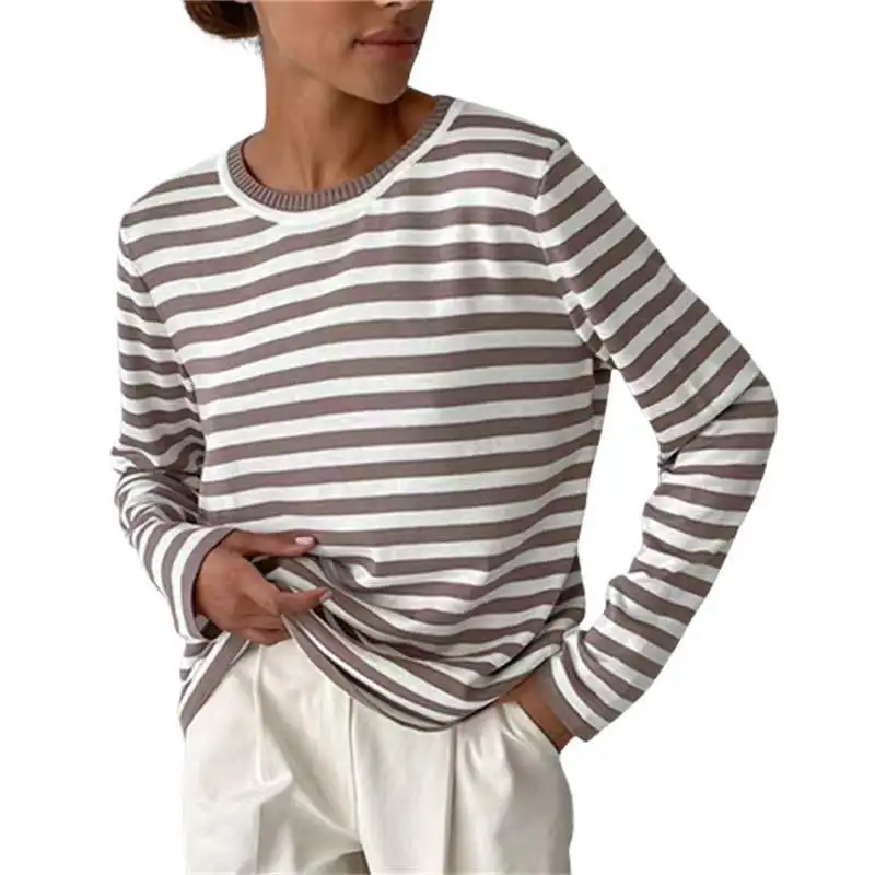 2022 Autumn Winter Fashion Women Knitted Stripe Sweater Loose Casual Thick Pullovers Female Warm Long-sleeved Round Neck Tops