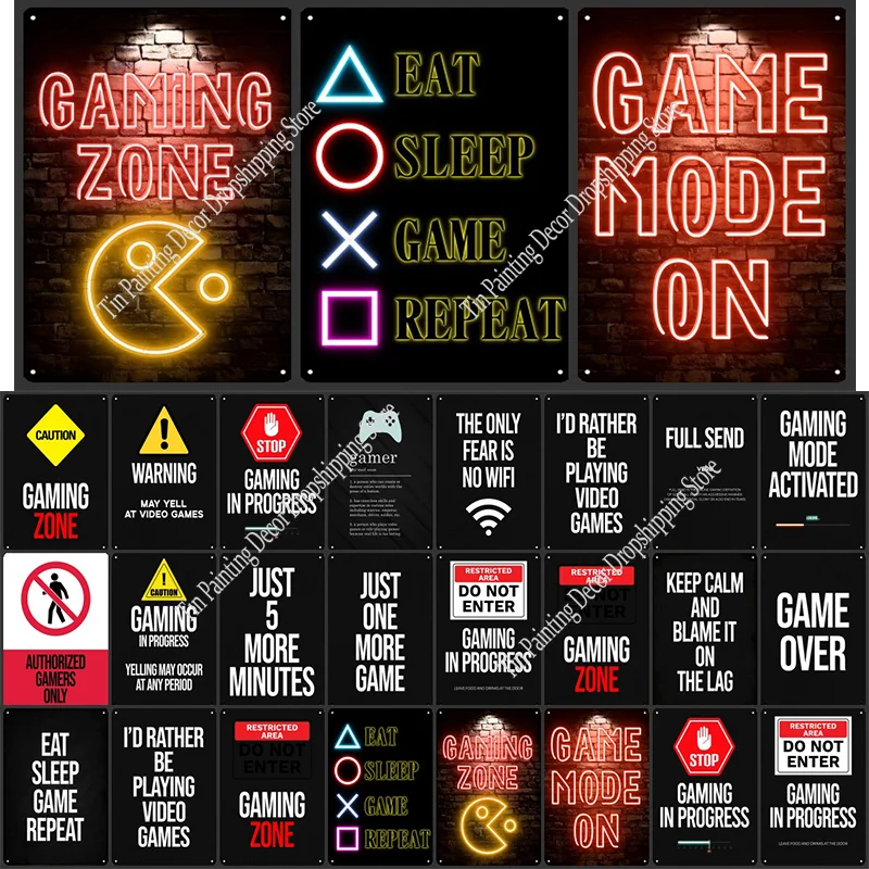 

Gamers Only Warning Tin Sign Vintage Gamer Room Decor Metal Plate Retro Game Zone Poster Living Room Metal Fashion Painting