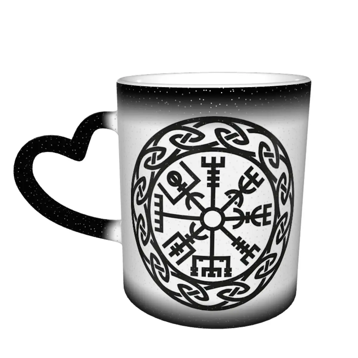 

Color Changing Mug in the Sky Vegvisir Iceland Runes Compass Vikings Futhark Ceramic Heat-sensitive Cup Novelty Coffee cups