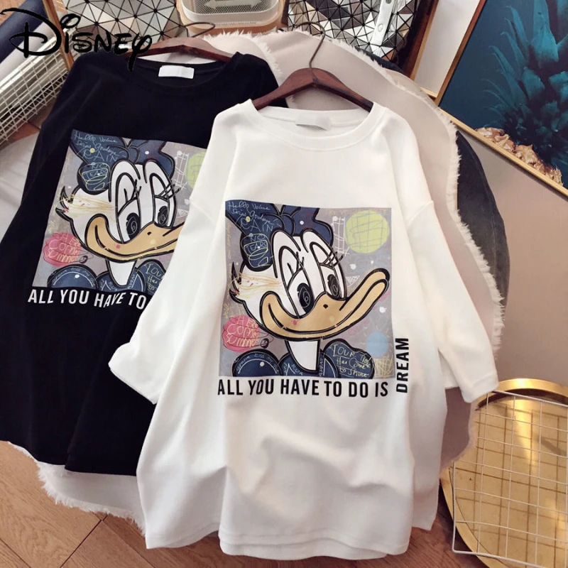 

Disney Daisy Spring Summer Girls Cartoon Cotton Over Size Cute Short-sleeved T-shirt Student Breathable Simple Bottoming Shirt