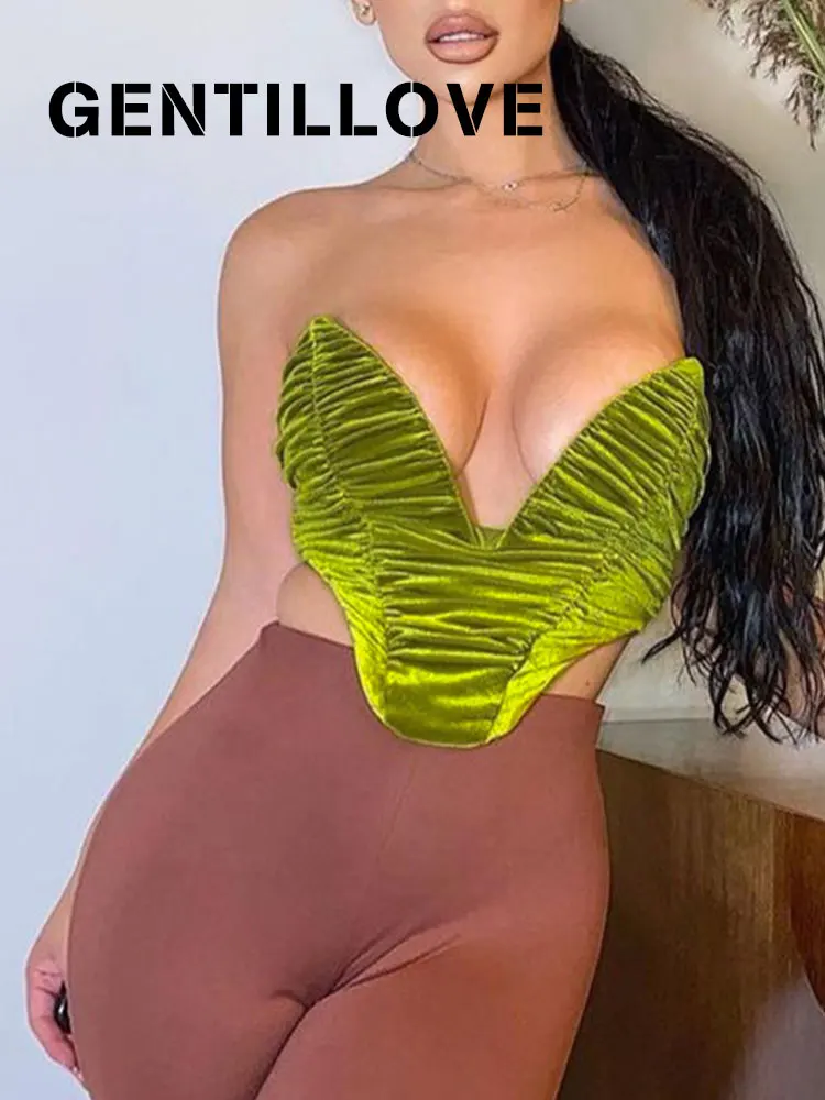 

Сексуальное бюстье с открытой спиной, повседневные однотонные топы с запахом, элегантный вельветовый корсет с рюшами и глубоким V-образным ...