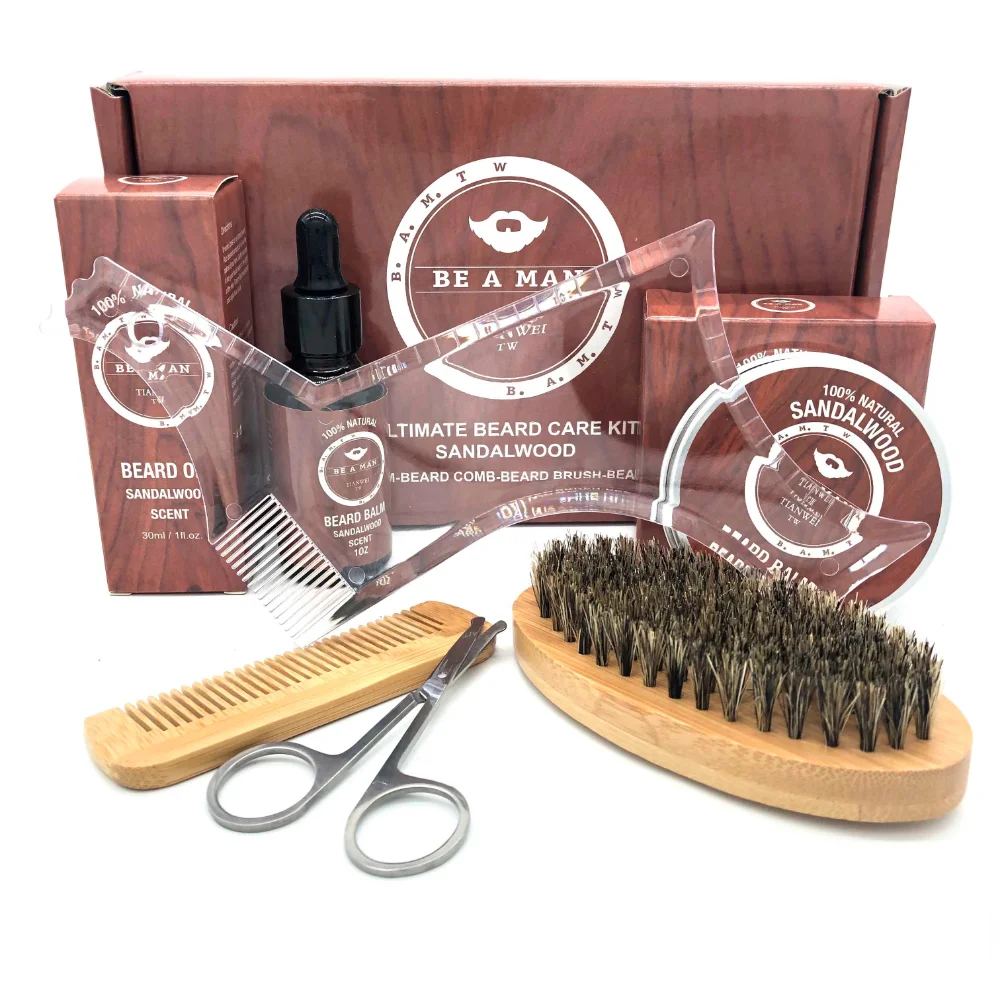 

Beard Growth Kit for Men Hair Enhancer Thicker Mustache Grooming Beard Care Oil Moisturizer Wax Balm with Comb Scissor