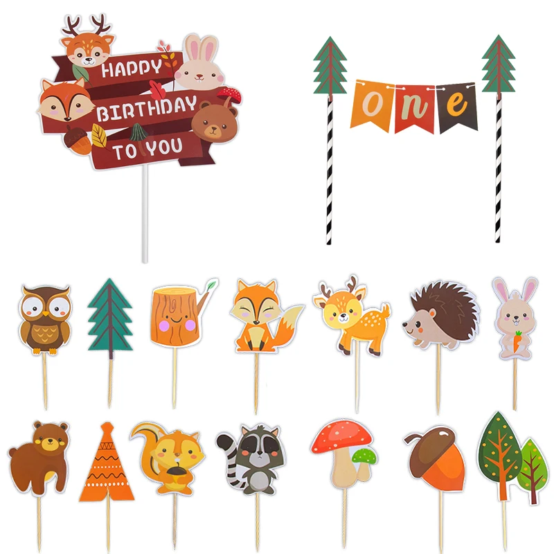 

Forest Party Animal Cupcake Topper Cartoon Animals Theme Fox Squirrel Cake Toppers Kids Birthday Party Decoration Baby Shower