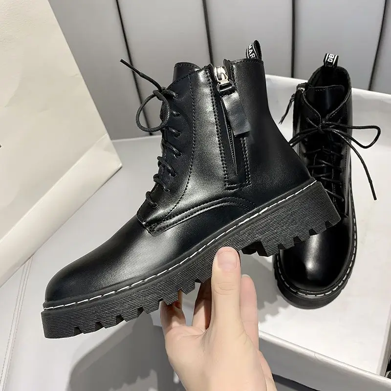 Женские ботильоны Рабочая обувь черные ботинки зимняя теплая короткая больших