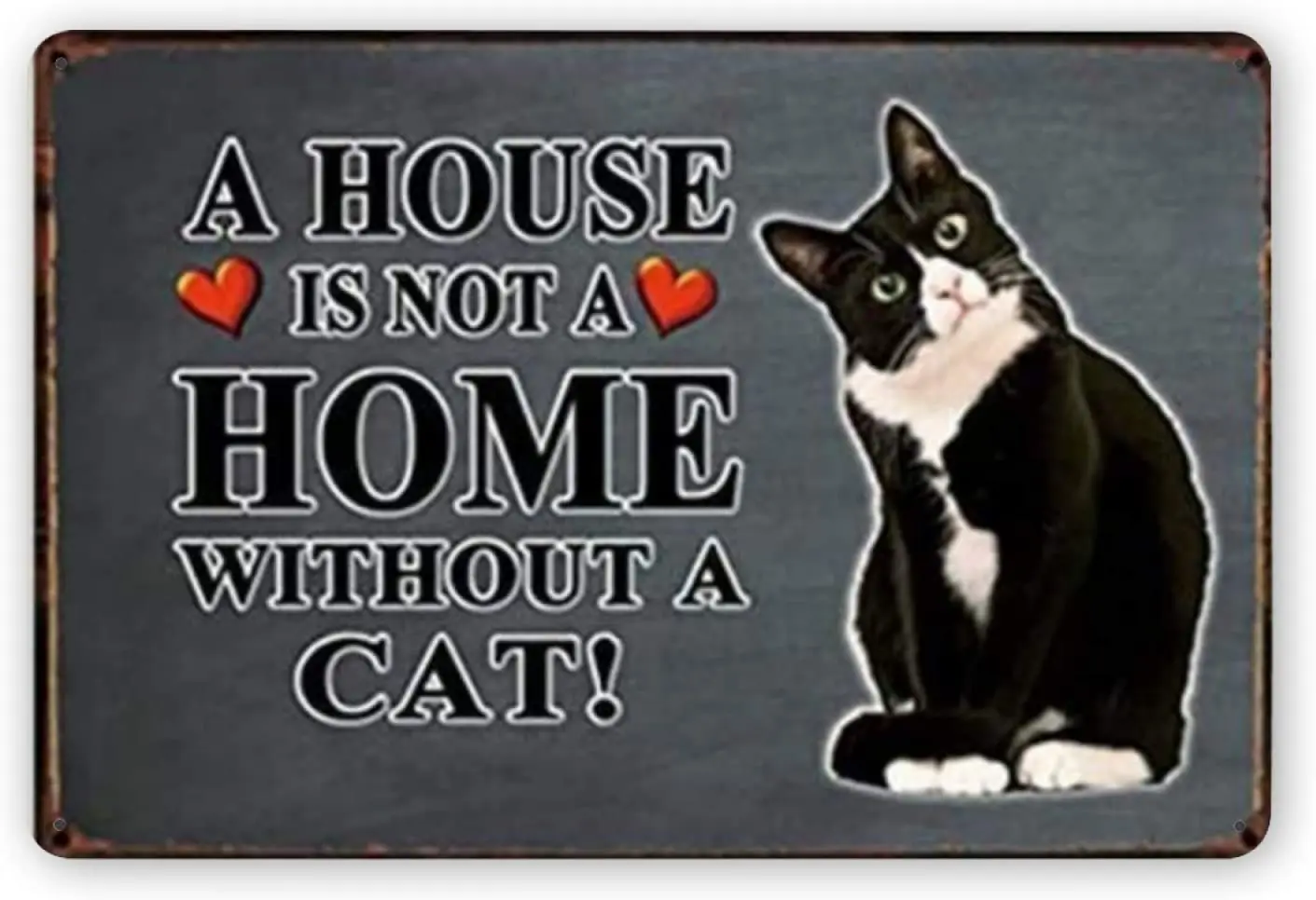 

Woollywonder Knits A House is A Home Without A Cat Metal Sign Retro Wall Decor Wall Art Decoration Plaque for Home Kitchen Bar