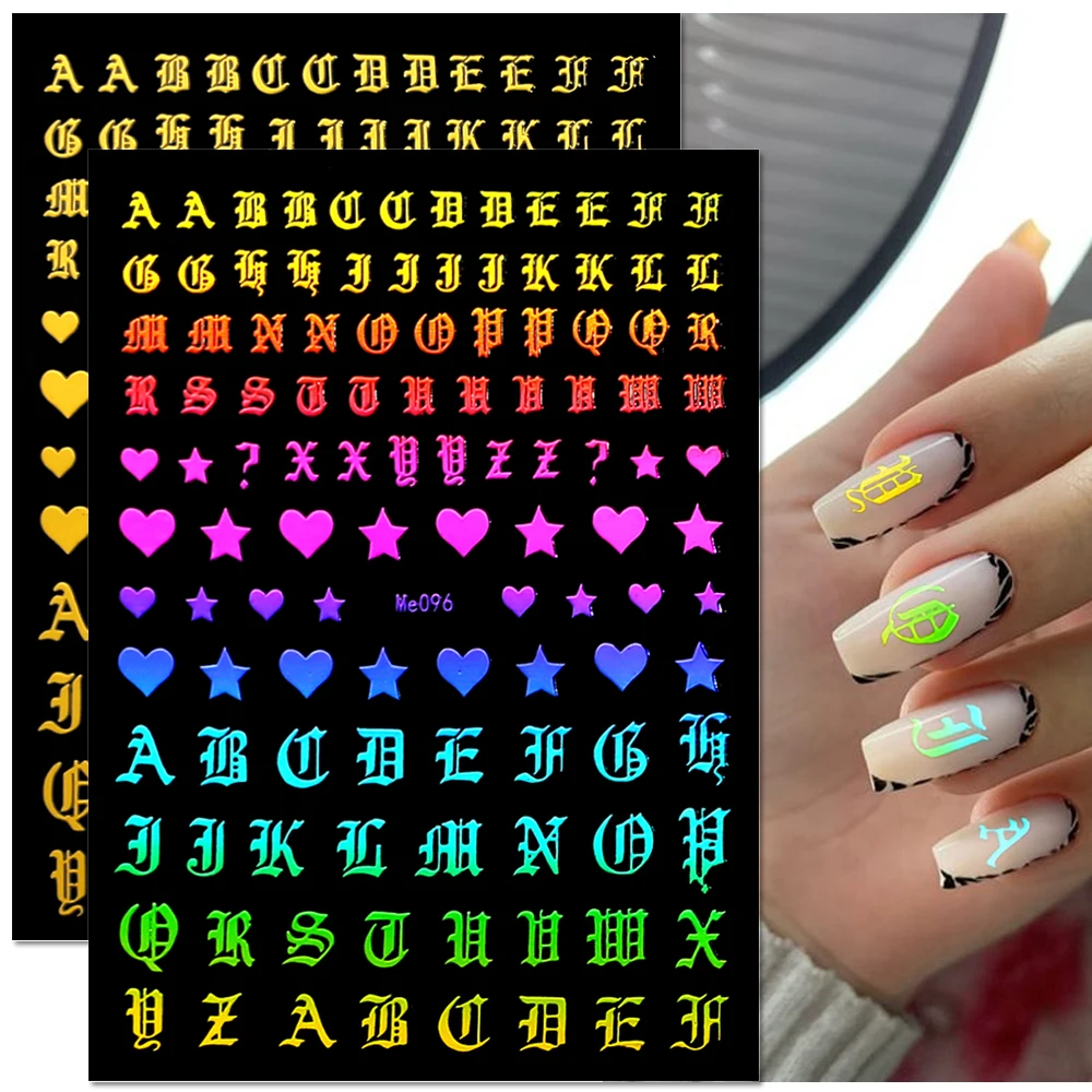 

Holographic Alphabet Nail Stickers Decal Laser Gold Silver Black English Letter Word Bronzing Nail Decals Symbol Template Slider