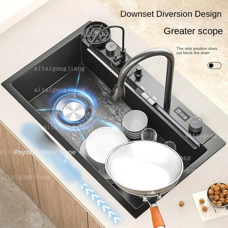 Левая кухонная раковина из нержавеющей стали 304 цифровой дисплей сотовое