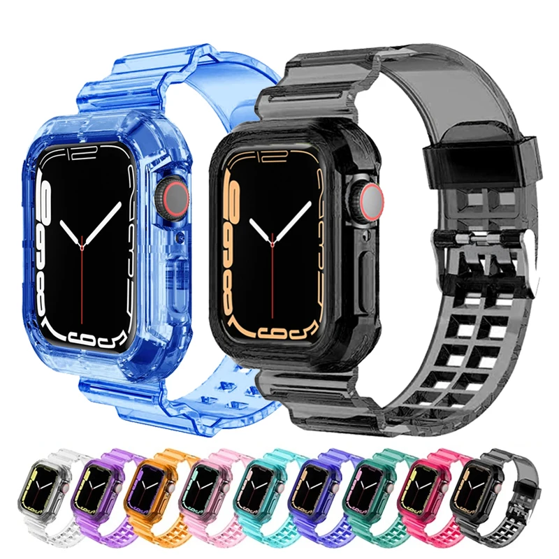 

Clear Band for Apple Watch se 40mm 44mm 4 5 6 with Screen Protector Bumper case 41mm 45mm 7 8 iwatch Series Ultra 49mm 38mm 42mm