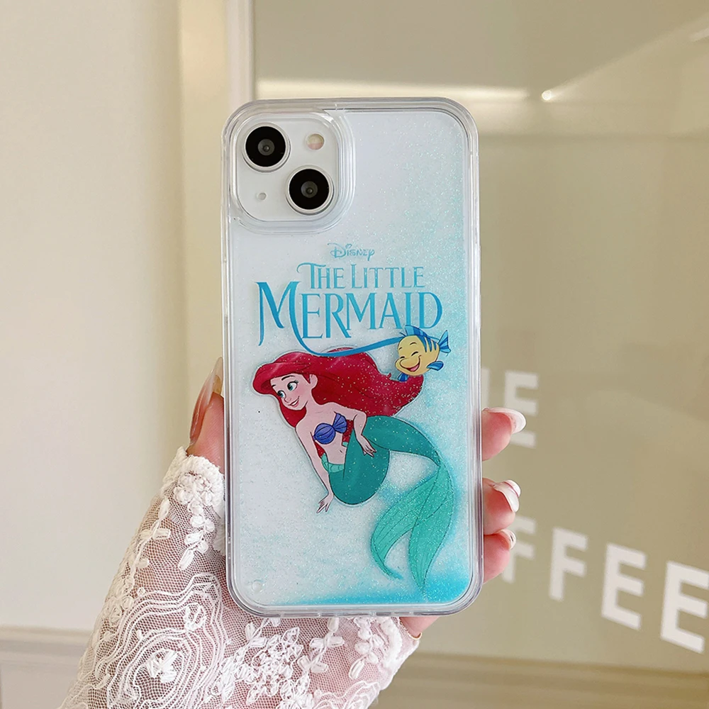 

Disney Ariel Dreamy Quicksand Clear Phone Case for IPhone 14 13 12 11 Pro Max X XR XS MAX 7 8Plus Anti-fall Back Cover