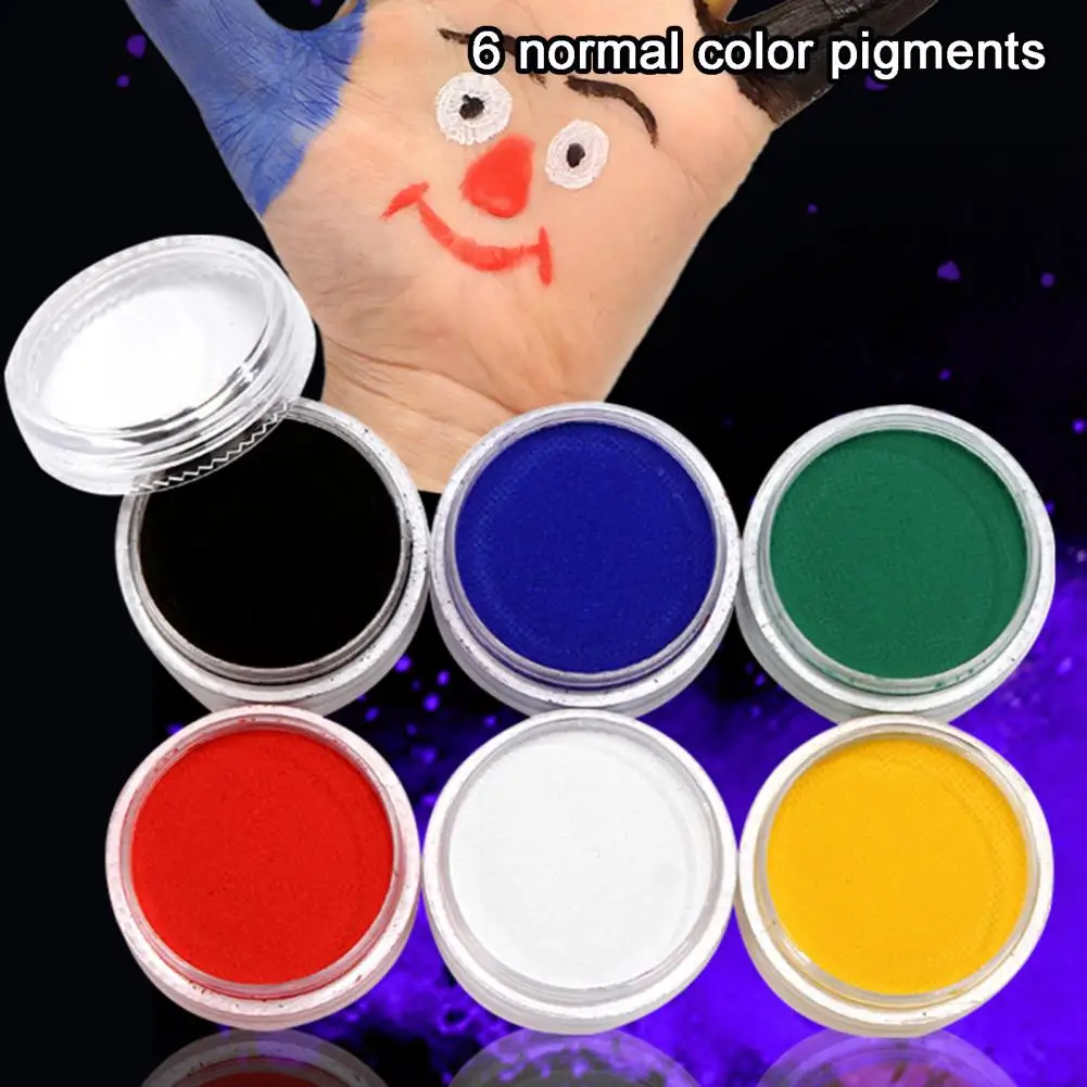 

Светящийся в темноте набор краски для лица 6 флуоресцентных цветов для детей и взрослых набор для макияжа на Хэллоуин с подсветкой палитра водная Активация