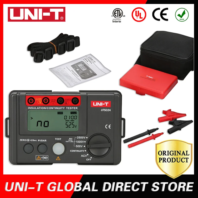 UNI-T 1000 в 2500 В Мегаомметр тестер изоляции мегомметр Мультиметр ом сопротивления