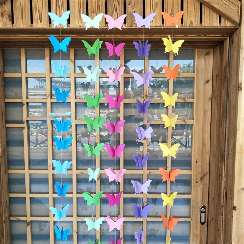 2 8 м градиентные цвета бабочки бумажные гирлянды Баннер Висячие для свадьбы дня
