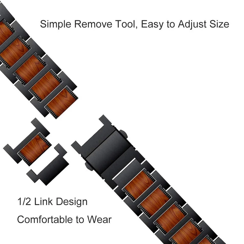 sandalwood wood strap for apple watch band 45mm 41mm 44mm 40mm 42 MM 38mm Stainless Steel Link Bracelet iWatch series 4 5 6 SE 7