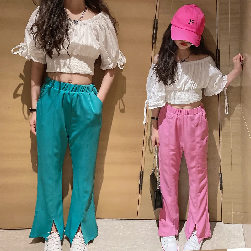 

Kids Clothes for Girls Summer Outfits Fashion Off Shoulder Shirt + Pants Teen Girl Clothing Sets Short Sleeve Children's Costume