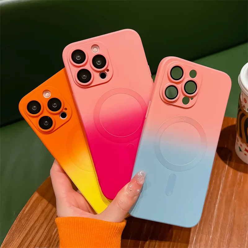 

Luxury Gradient Candy Color Magnetic For Magsafe Case For iPhone 14 13 12 11 Pro Max Plus Wireless Charging Lens Film Soft Funda