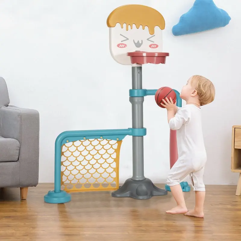 

3-in-1 Height Adjustable Basketball Stand Set with Soccer & Roller