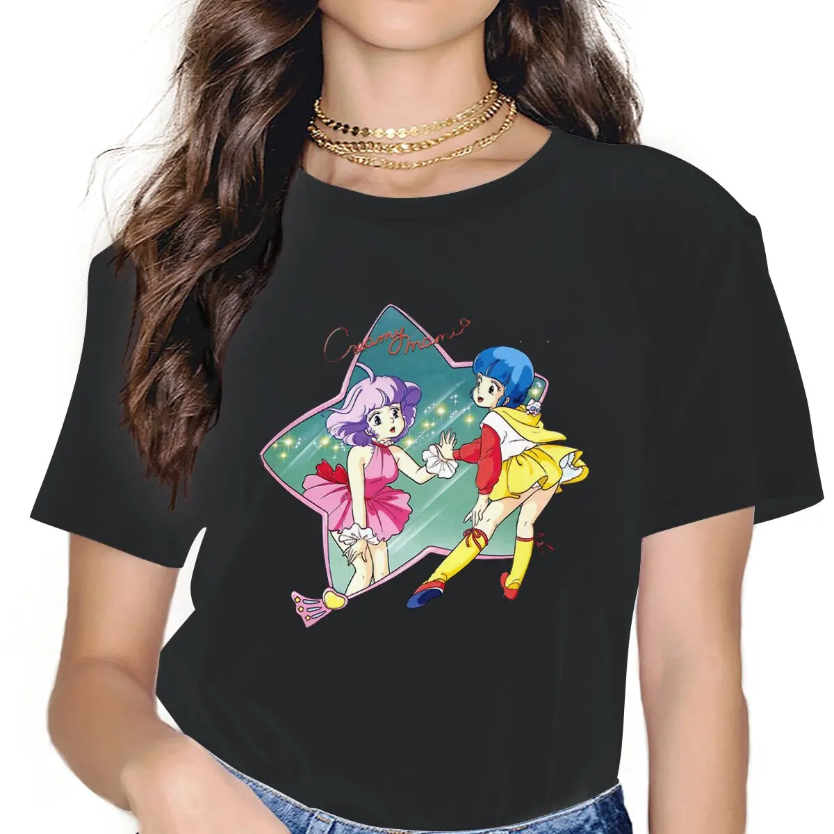 

Женские рубашки в стиле 80-х волшебная девушка кремовый Ангел Мами большие винтажные женские футболки Харадзюку повседневные женские блузы