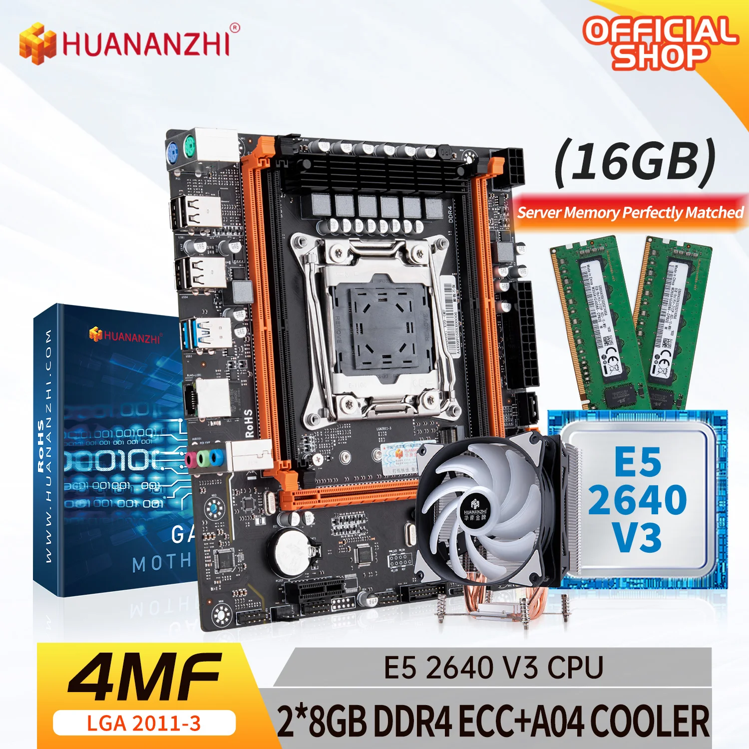 

HUANANZHI X99 4MF X99 Motherboard combo kit set with Intel XEON E5 2640 v3 with 2*8G DDR4 ECC with A04 Cooler