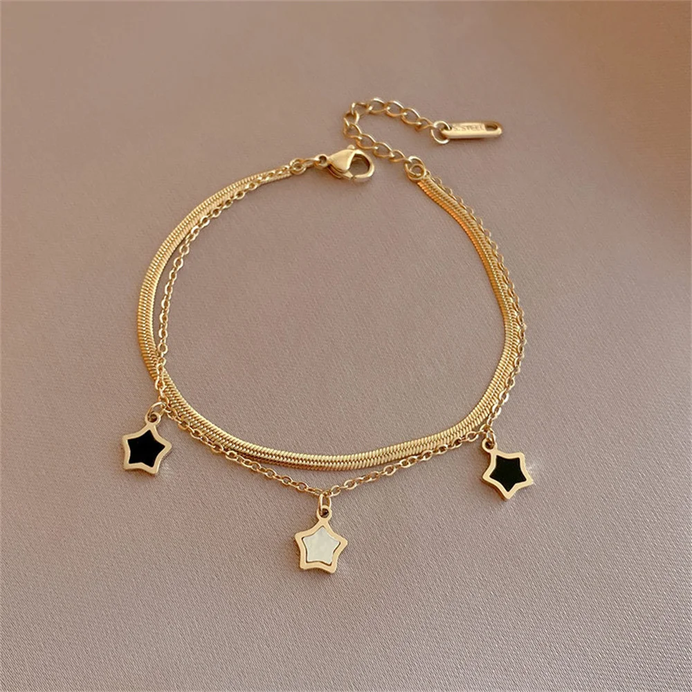 

New Korean Fashion Stainless Steel 2 Layer Enamel Star Pendant Necklace for Women Bracelet Party Trendy 2022 Jewelry