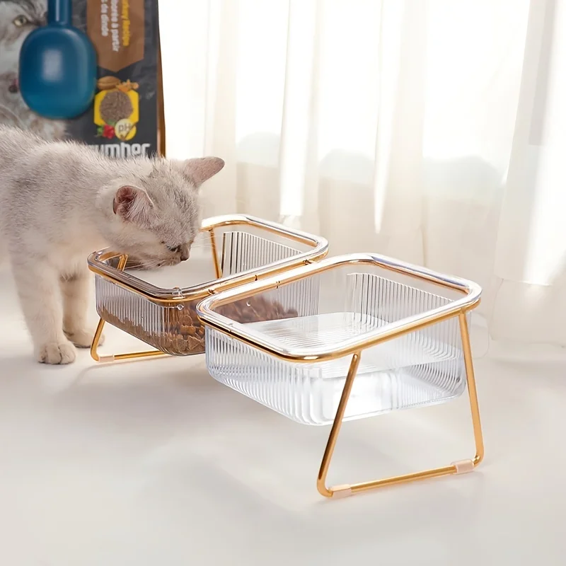 

Pet Bowl Double Cat Bowl Transparent Cat Bowl With Vertical Pet Water Food Bowl Elevated Dog Bowls Household Pet Supplies