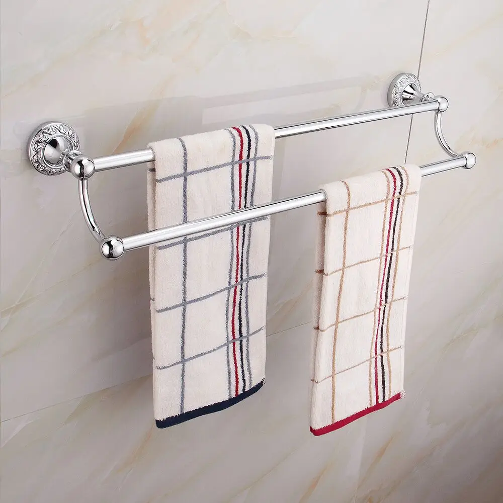 

carved double towel bar 30/40/50/60cm silver toilet paper holder mirror plated surface finishing bathroom hardware sets