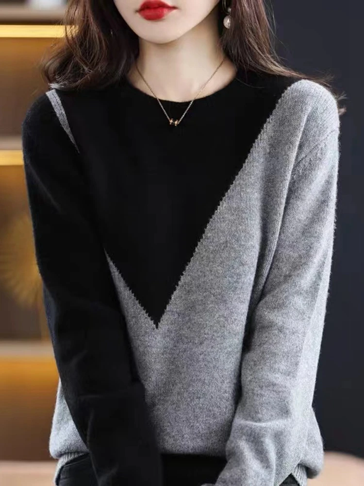 

Женский трикотажный пуловер с круглым вырезом, из шерсти