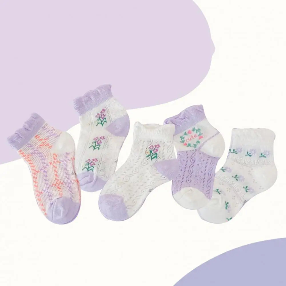 

5 Pairs Friendly to Skin Attractive Quick Drying Toddler Print Ankle Socks Newborn Summer Socks Toddler Socks for Children