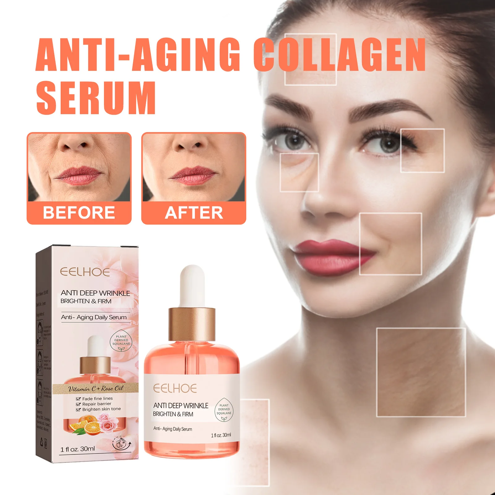 

30ml Deep Anti-wrinkle Face Serum Rose Oil VC Anti-Aging Essence Firming Fade Fine Lines Lifting Shrink Pores Moisturizing Skin