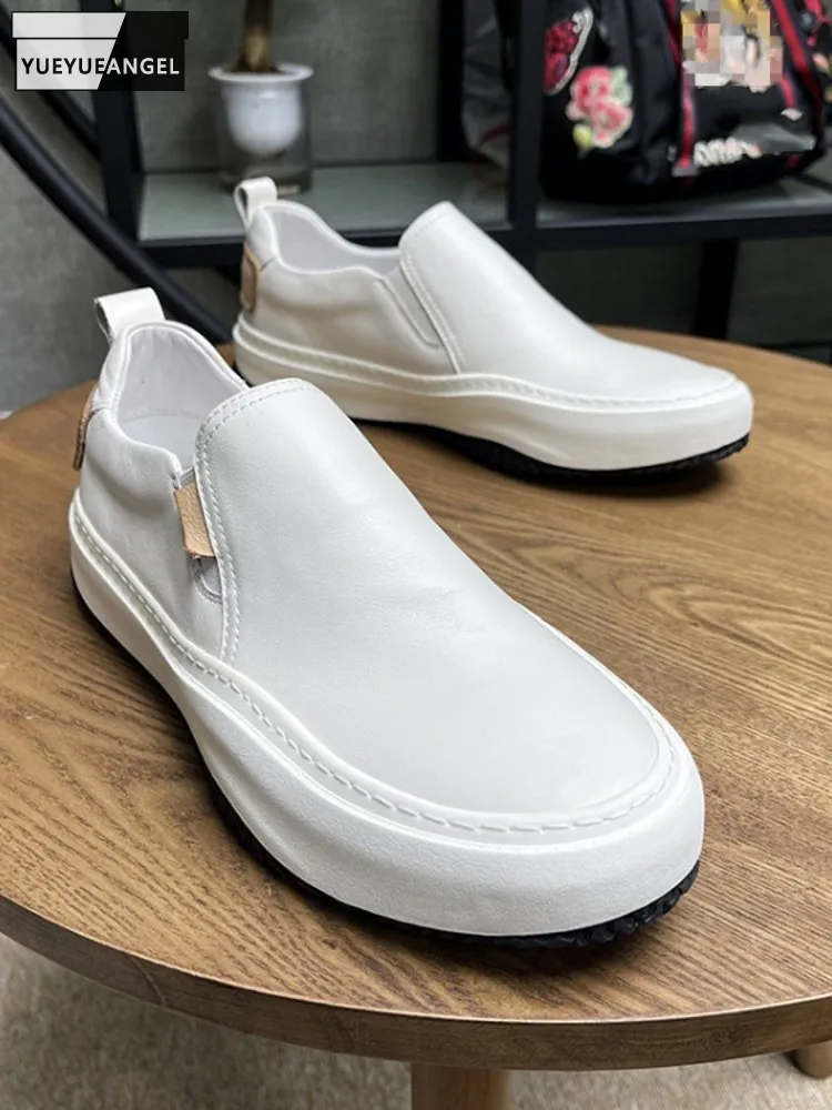 

Мужские повседневные Лоферы без застежки, белые низкие кроссовки на толстой платформе, спортивная обувь, обувь для тренировок, обувь из натуральной кожи для весны и лета