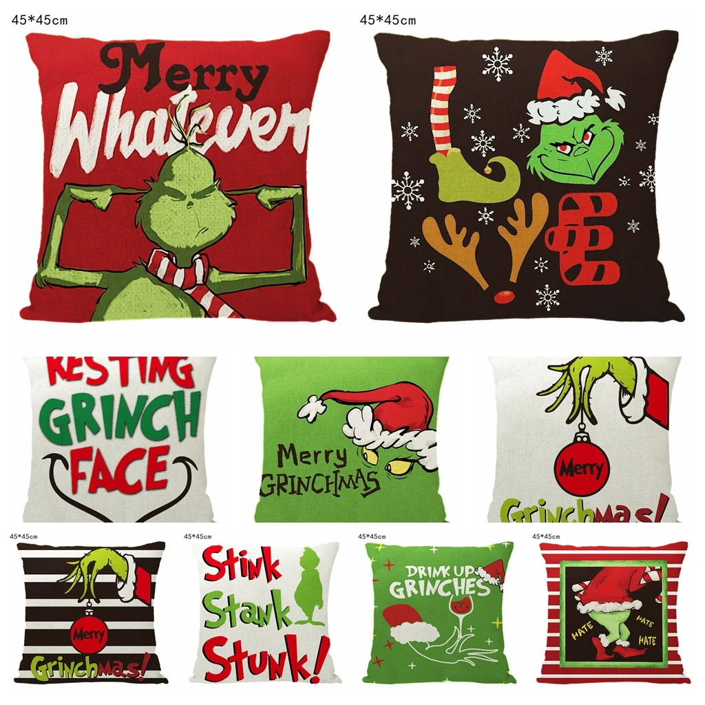 

Рождественская льняная наволочка с зеленым эльфом, 45 см, Рождественский Декор для дома, дивана, наволочка с надписью «Merry Christmas», 2022, наволочк...