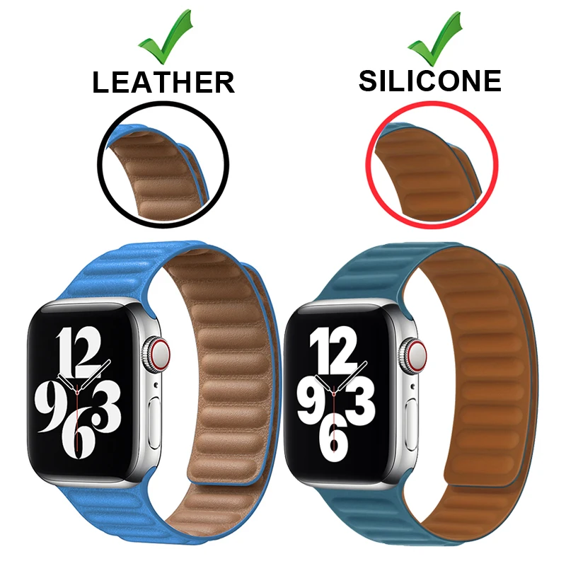 1:1 Original Silicone/Leather Loop Bracelet for Apple Watch Band 7 6 SE 5 4 40/44MM Watchabnd Magnetic Correa IWatch 7 41mm45MM